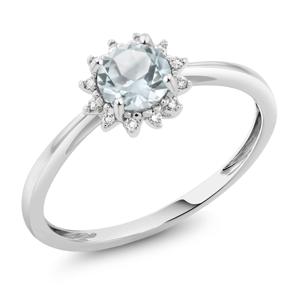 10K White Gold Sky Blue Aquamarine and Diamond Women's Engagement Ring 0.40 Ct Round Available in (Available 5,6,7,8,9)