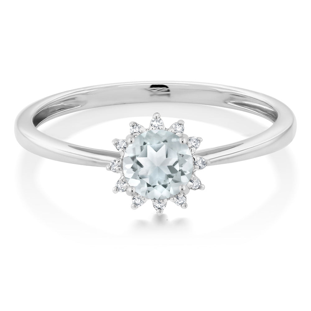 10K White Gold Sky Blue Aquamarine and Diamond Women's Engagement Ring 0.40 Ct Round Available in (Available 5,6,7,8,9)