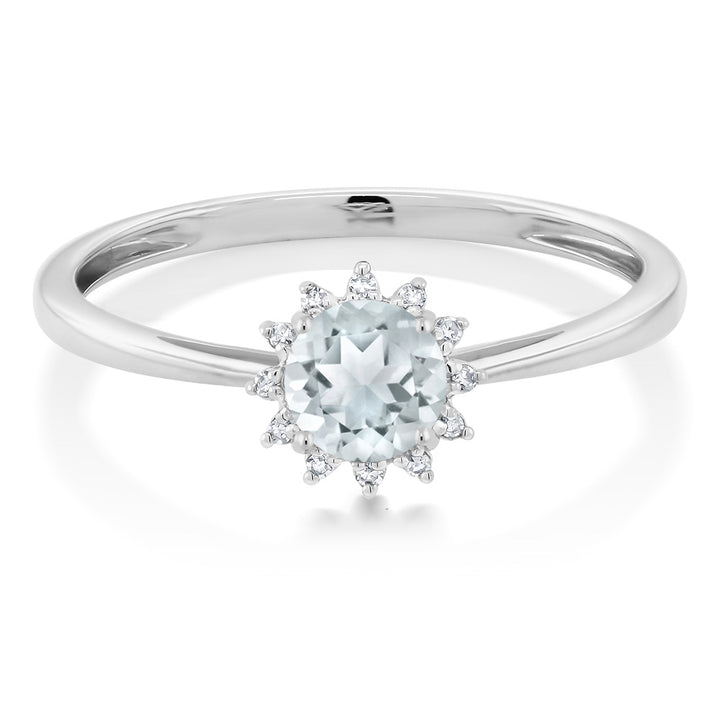 10K White Gold Sky Blue Aquamarine and Diamond Women's Engagement Ring 0.40 Ct Round Available in (Available 5,6,7,8,9)