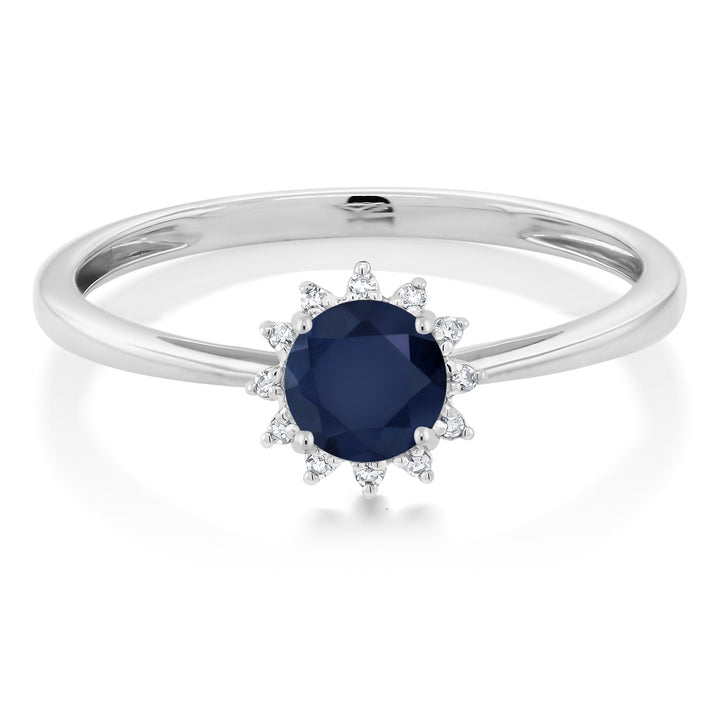 10K White Gold Blue Sapphire and Diamond Women Engagement Ring (0.60 Ct Round, Available 5,6,7,8,9)