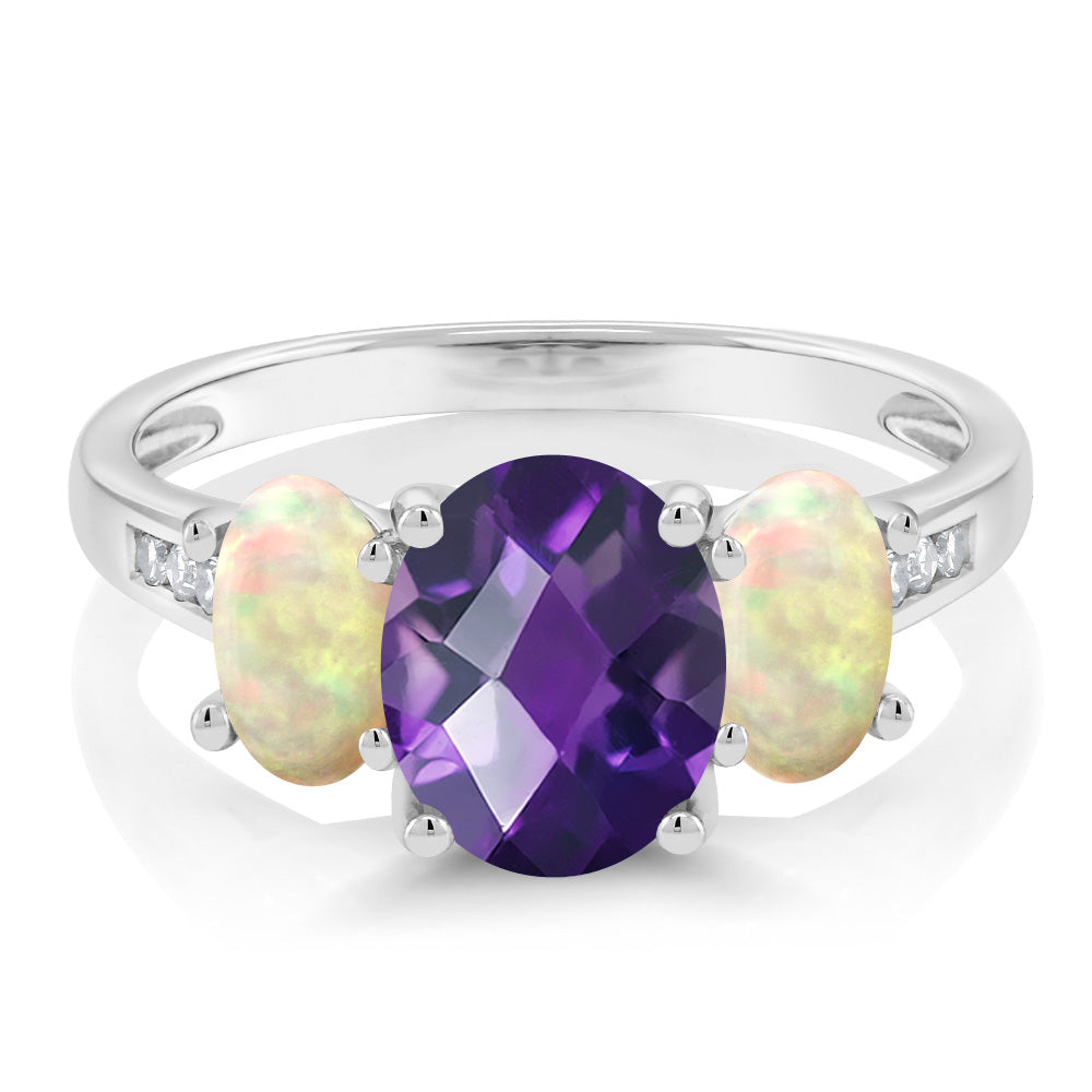 Amethyst - Ethiopian Opal and Diamond_7_Ring in 10K White Gold