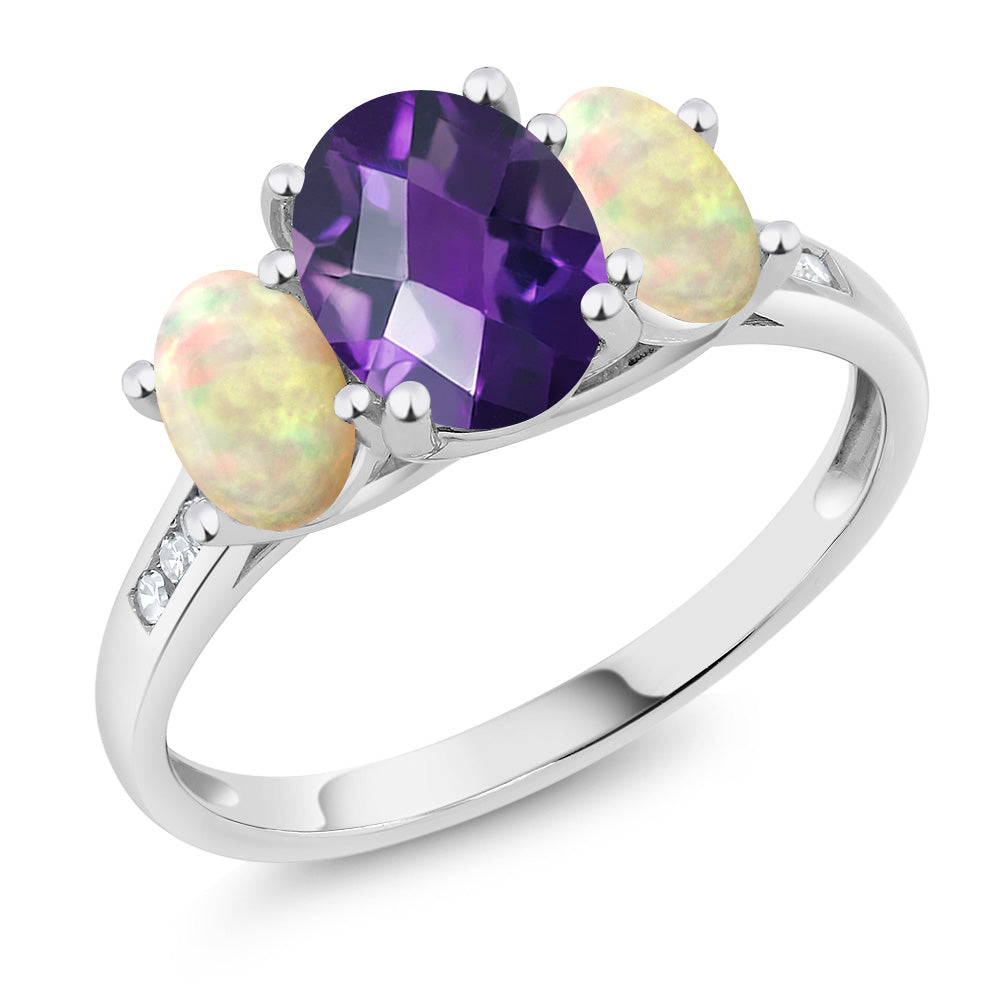 Amethyst - Ethiopian Opal and Diamond_7_Ring in 10K White Gold