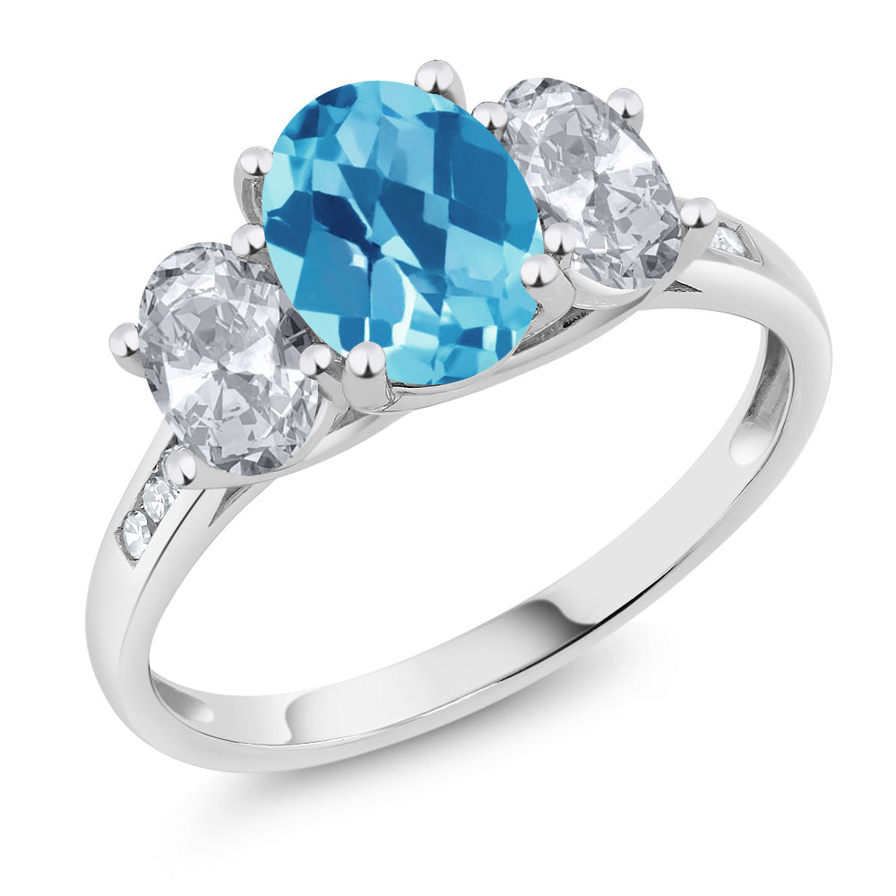 Swiss Blue Topaz-Checkerboard - November_8_Ring in 10K White Gold