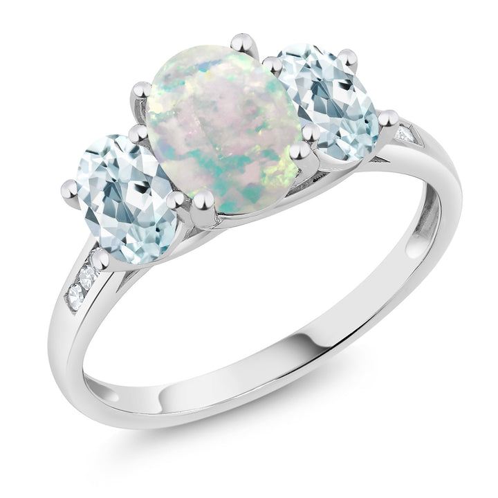 White Simulated Opal-Cabochon - October_5_Ring in 10K White Gold
