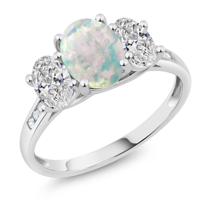 White Simulated Opal-Cabochon - October_5_Ring in 10K White Gold
