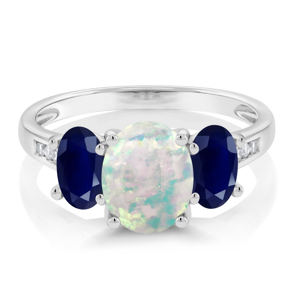 Opal - Sapphire and Diamond_7_Ring in 10K White Gold