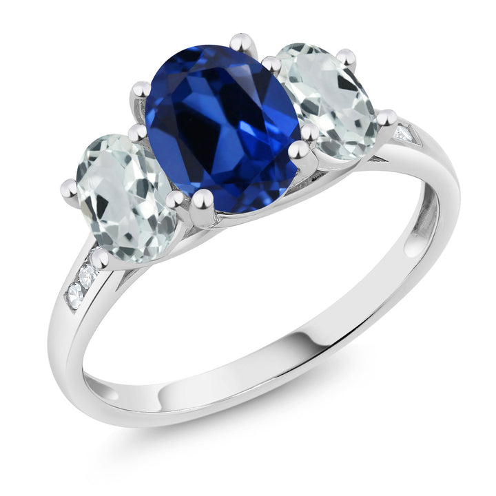 Created Sapphire - Aquamarine and Diamond_7_Ring in 10K White Gold