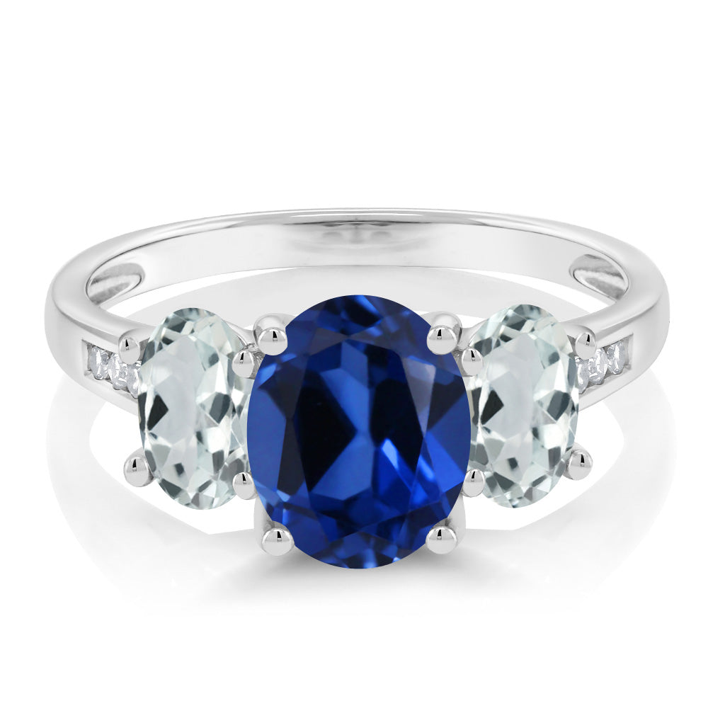 Created Sapphire - Aquamarine and Diamond_7_Ring in 10K White Gold