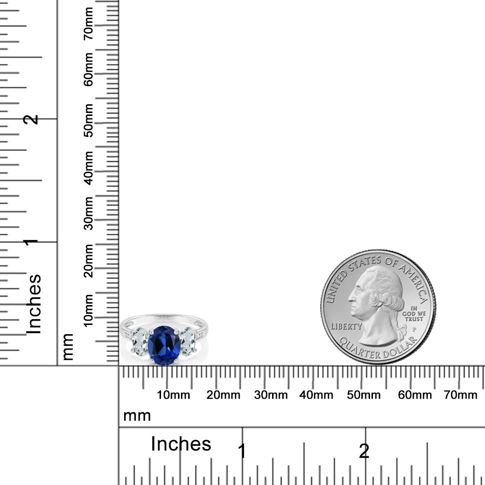 Created Sapphire - Aquamarine and Diamond_7_Ring in 10K White Gold