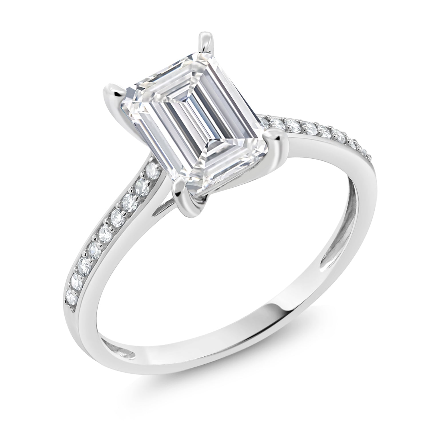 10K White Gold IGI Certified Lab Grown Diamond Engagement Ring For Women | 2.18 Cttw | Center Emerald Cut Diamond 2 Ct | E-F Color | VS1-VS2 Clarity | Available in Size 5 to 10