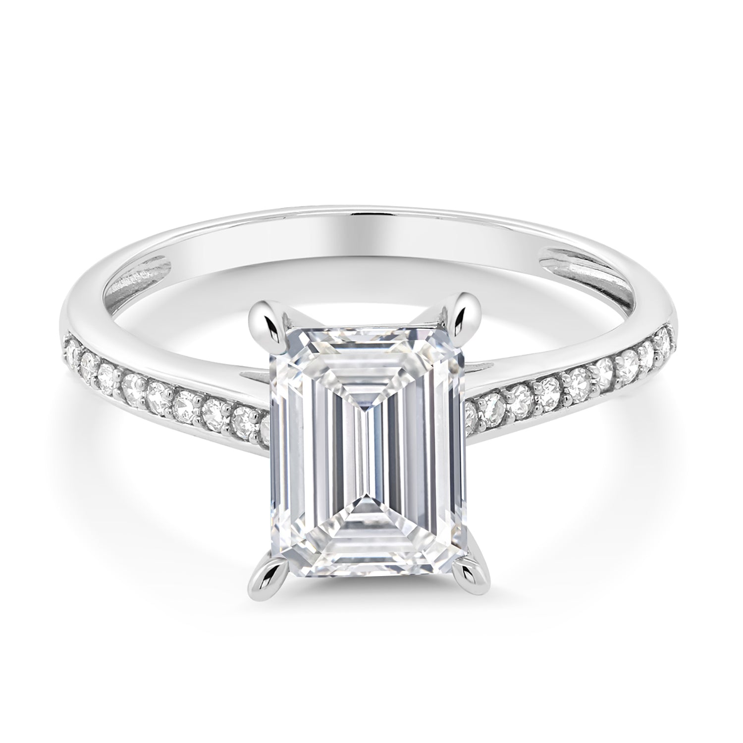 10K White Gold IGI Certified Lab Grown Diamond Engagement Ring For Women | 2.18 Cttw | Center Emerald Cut Diamond 2 Ct | E-F Color | VS1-VS2 Clarity | Available in Size 5 to 10