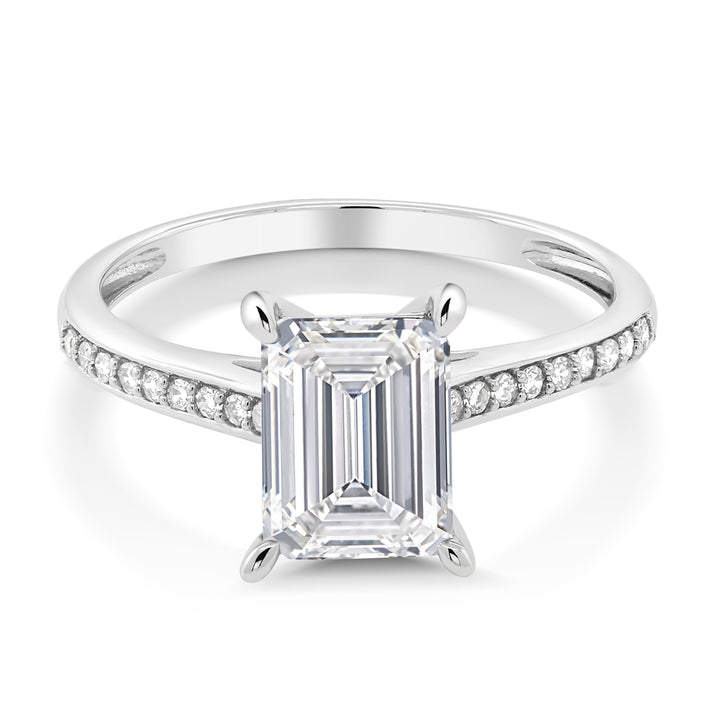 10K White Gold IGI Certified Lab Grown Diamond Engagement Ring For Women | 2.18 Cttw | Center Emerald Cut Diamond 2 Ct | F-G Color | VS1 Clarity | Available in Size 5 to 10