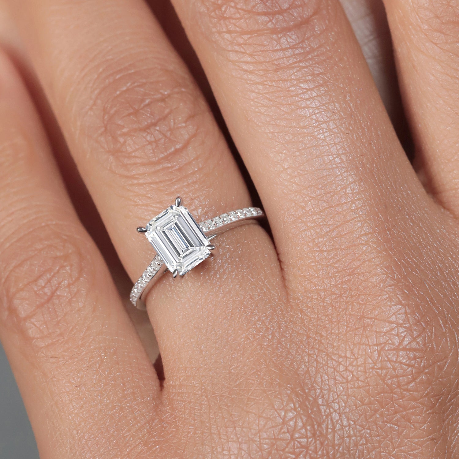 10K White Gold IGI Certified Lab Grown Diamond Engagement Ring For Women | 2.18 Cttw | Center Emerald Cut Diamond 2 Ct | F-G Color | VS1 Clarity | Available in Size 5 to 10