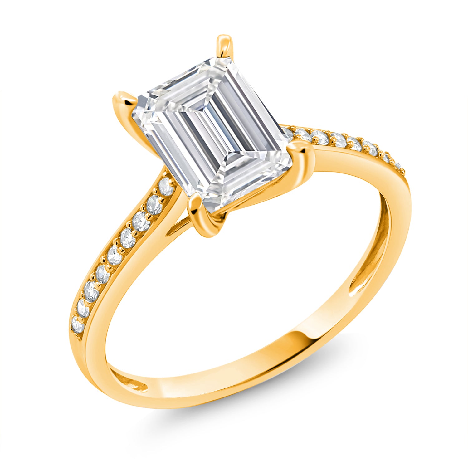 2.18 Cttw 10K Yellow Gold IGI Certified Lab Grown Diamond Engagement Ring For Women | Center Emerald Cut Diamond 2 Ct | F-G Color | VS1 Clarity | Available in Size 5 to 10