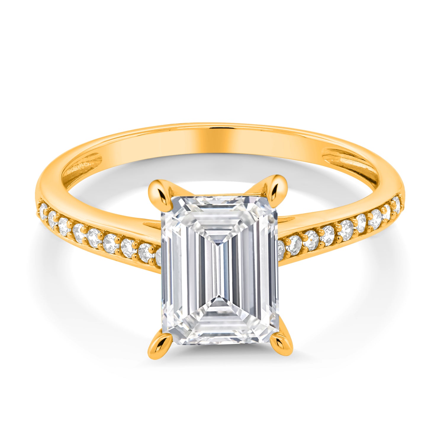 2.18 Cttw 10K Yellow Gold IGI Certified Lab Grown Diamond Engagement Ring For Women | Center Emerald Cut Diamond 2 Ct | F-G Color | VS1 Clarity | Available in Size 5 to 10