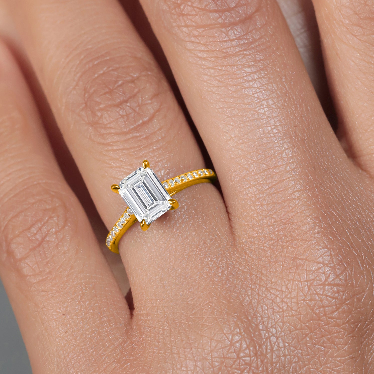 2.18 Cttw 10K Yellow Gold IGI Certified Lab Grown Diamond Engagement Ring For Women | Center Emerald Cut Diamond 2 Ct | E-F Color | VS1-VS2 Clarity | Available in Size 5 to 10