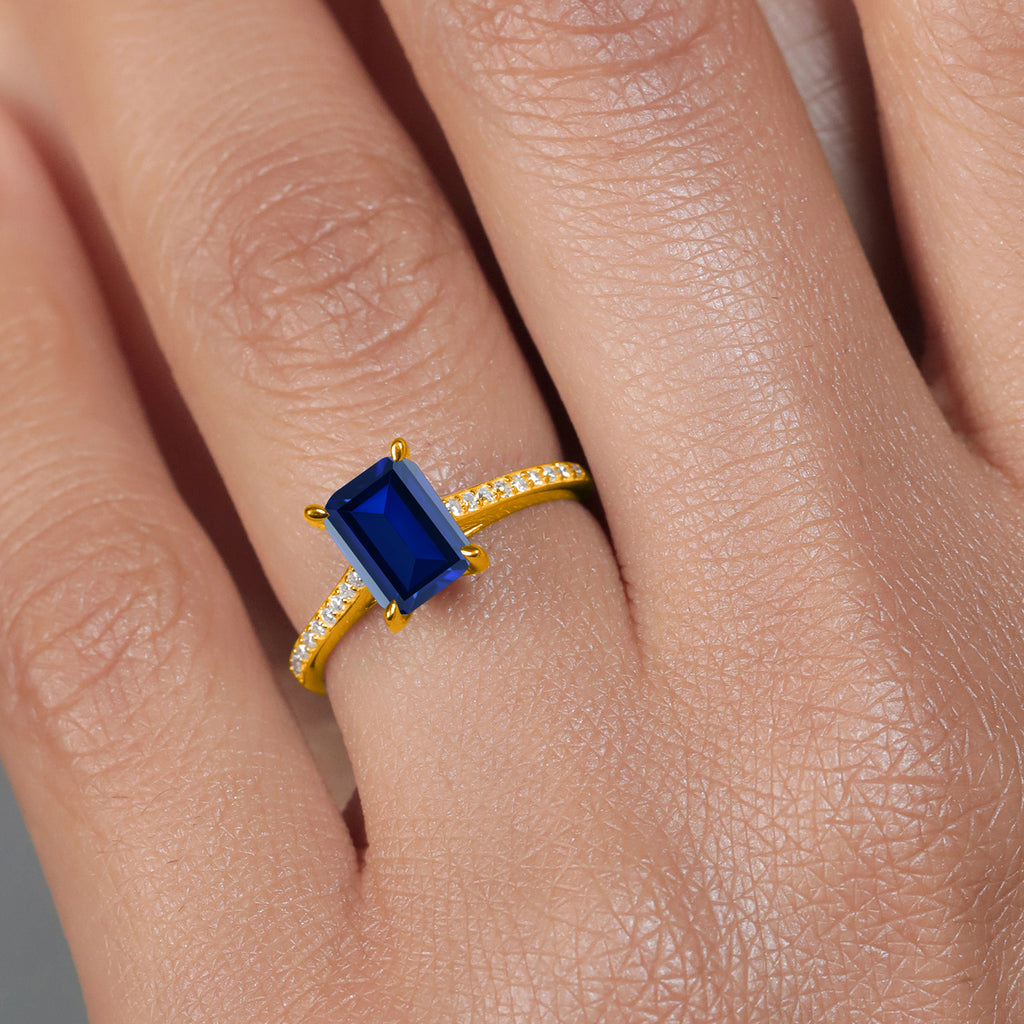 Blue Created Sapphire - September_Ring in 10K Yellow Gold