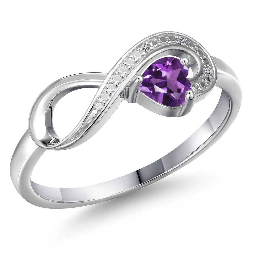 Gem Stone King Infinity Heart Ring For Women | 10K White Gold | 4MM Heart Shape Gemstone Birthstone & Diamond Accent | Wedding Engagement Anniversary Promise Ring