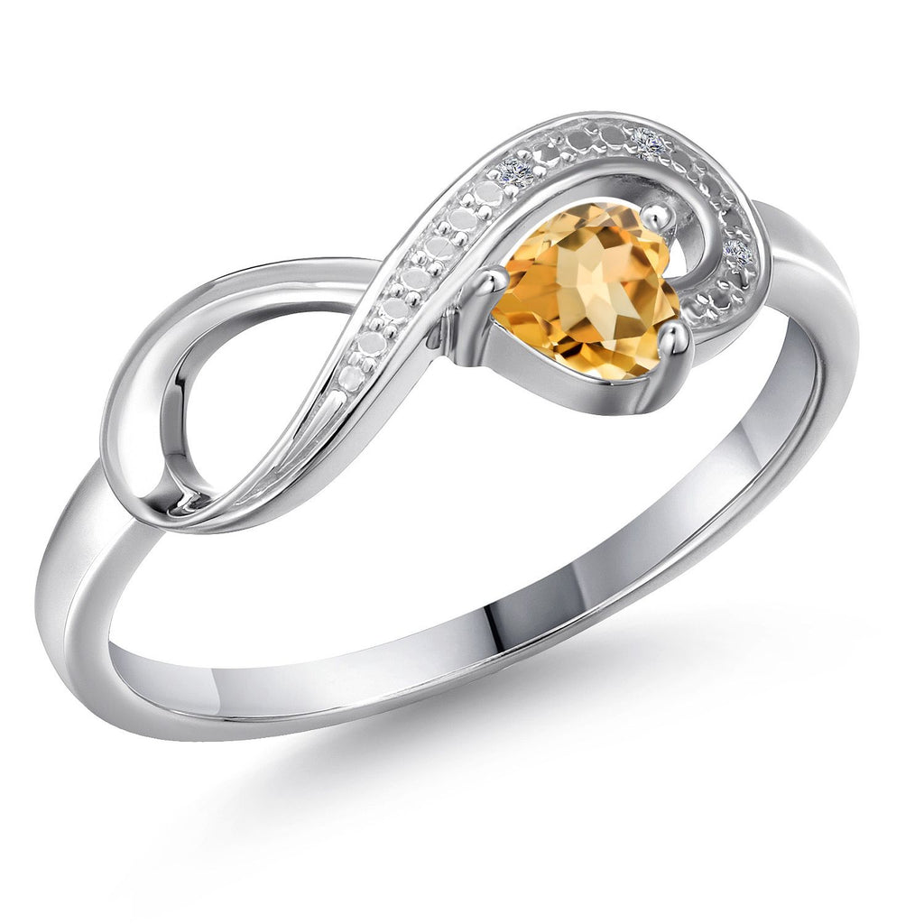 Gem Stone King Infinity Heart Ring For Women | 10K White Gold | 4MM Heart Shape Gemstone Birthstone & Diamond Accent | Wedding Engagement Anniversary Promise Ring