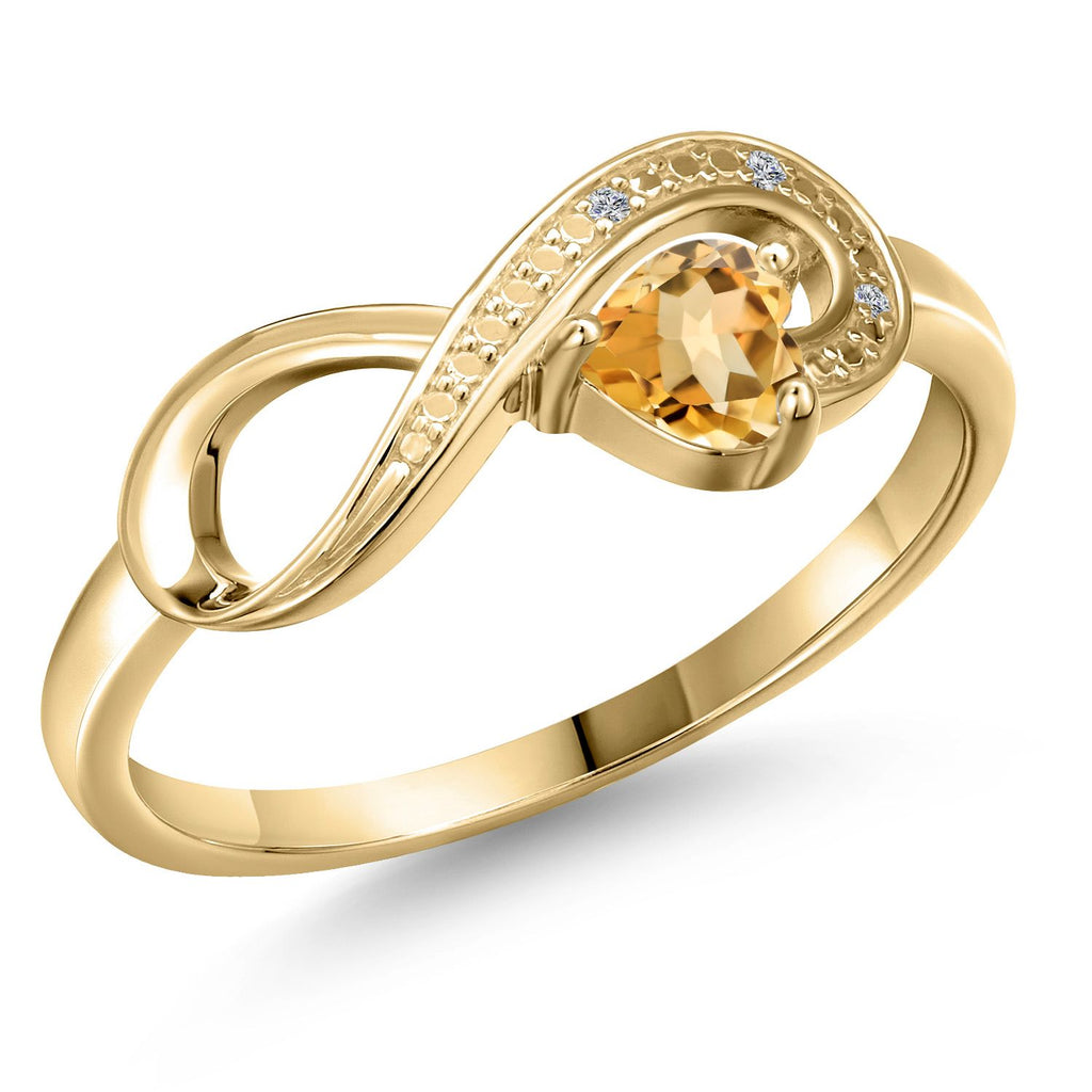 Gem Stone King 10K Yellow Gold 4MM Heart Gemstone Birthstone & White Diamond Accent Infinity Ring | Heart Shape Wedding Engagement Anniversary Promise Gold Ring For Women