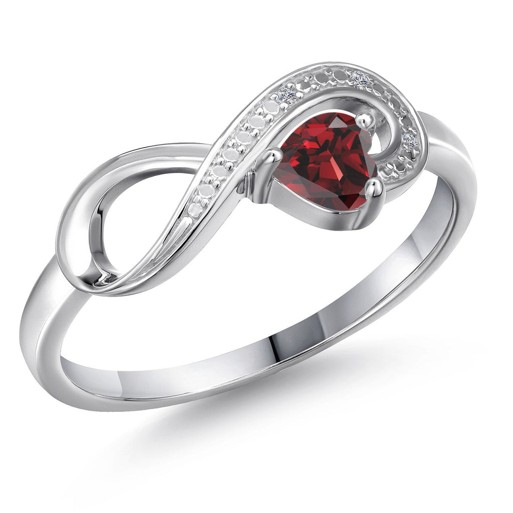 Gem Stone King Infinity Heart Ring For Women | 10K White Gold | 4MM Heart Shape Gemstone Birthstone & Diamond Accent | Wedding Engagement Anniversary Promise Ring