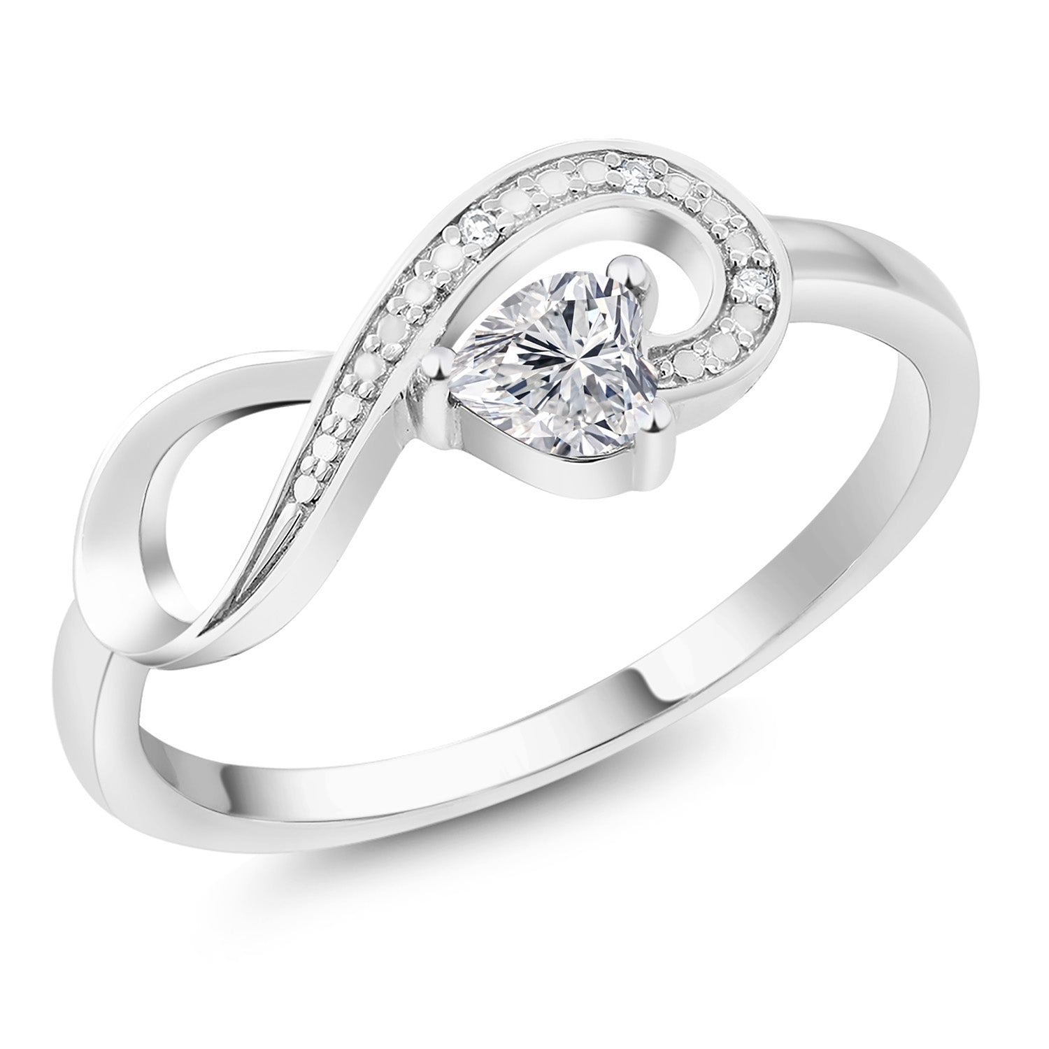 10K White Gold Lab Grown Diamond and White Diamond Engagement Ring For Women | 0.24 Cttw | Heart Shape 4MM | Gemstone April Birthstone | Available in Size 5,6,7,8,9