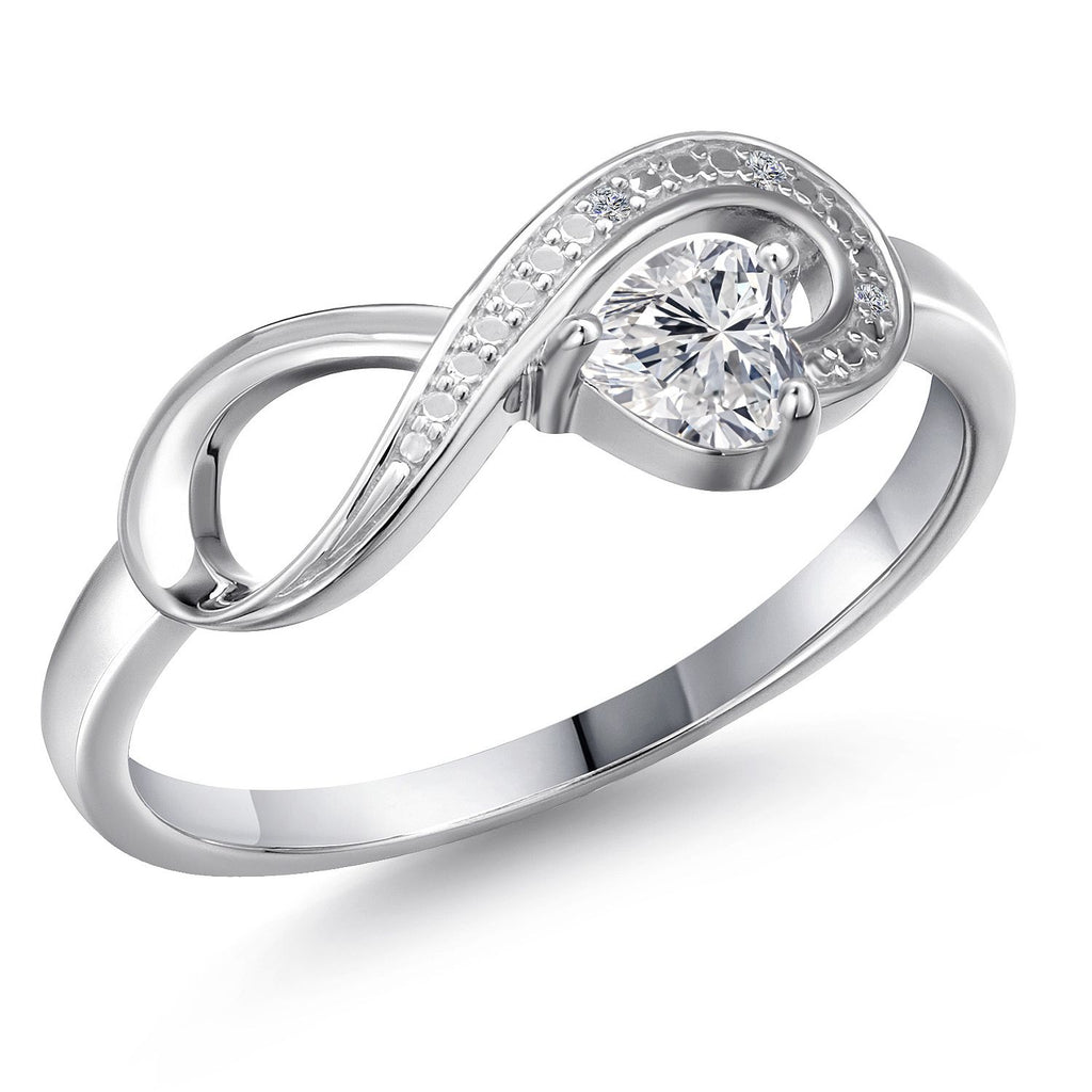 Gem Stone King Infinity Heart Ring For Women | 10K White Gold | 4MM Heart Shape Gemstone Birthstone & Diamond Accent | Wedding Engagement Anniversary Promise Ring