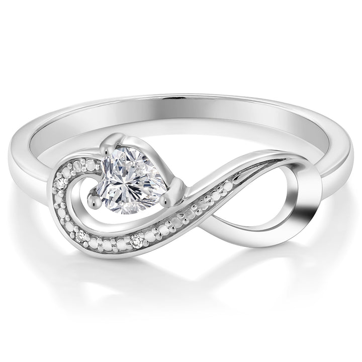 10K White Gold Lab Grown Diamond and White Diamond Engagement Ring For Women | 0.24 Cttw | Heart Shape 4MM | Gemstone April Birthstone | Available in Size 5,6,7,8,9