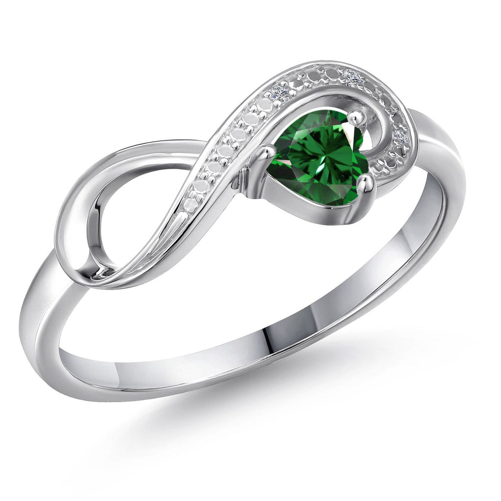 Gem Stone King Infinity Heart Ring For Women | 10K White Gold | 4MM Heart Shape Gemstone Birthstone & Diamond Accent | Wedding Engagement Anniversary Promise Ring