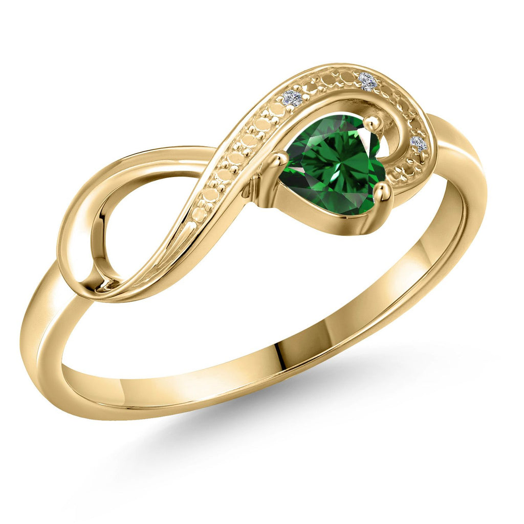Gem Stone King 10K Yellow Gold 4MM Heart Gemstone Birthstone & White Diamond Accent Infinity Ring | Heart Shape Wedding Engagement Anniversary Promise Gold Ring For Women
