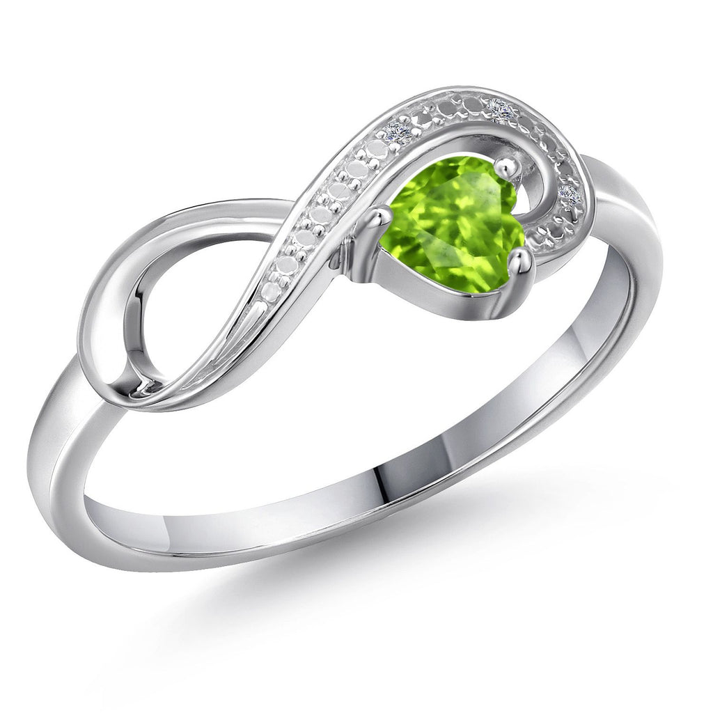 Gem Stone King Infinity Heart Ring For Women | 10K White Gold | 4MM Heart Shape Gemstone Birthstone & Diamond Accent | Wedding Engagement Anniversary Promise Ring