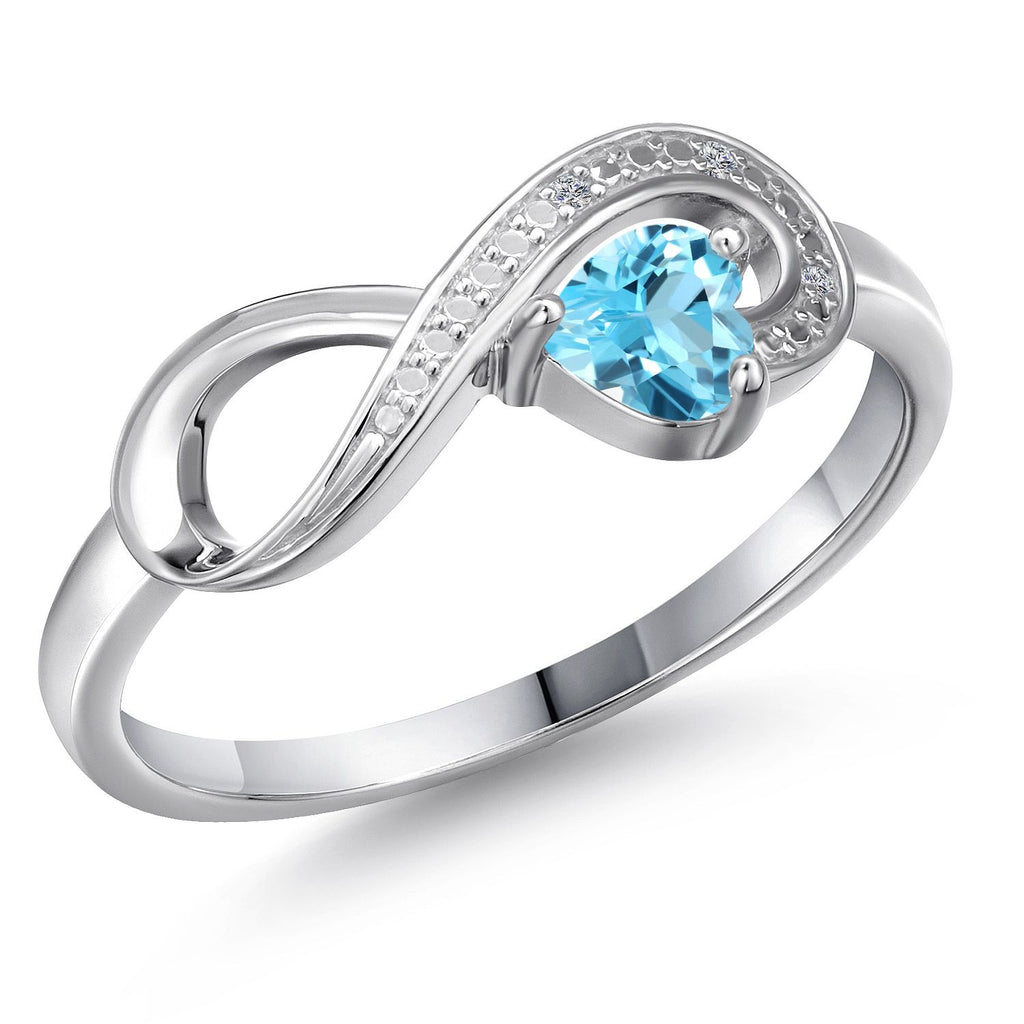 Gem Stone King Infinity Heart Ring For Women | 10K White Gold | 4MM Heart Shape Gemstone Birthstone & Diamond Accent | Wedding Engagement Anniversary Promise Ring