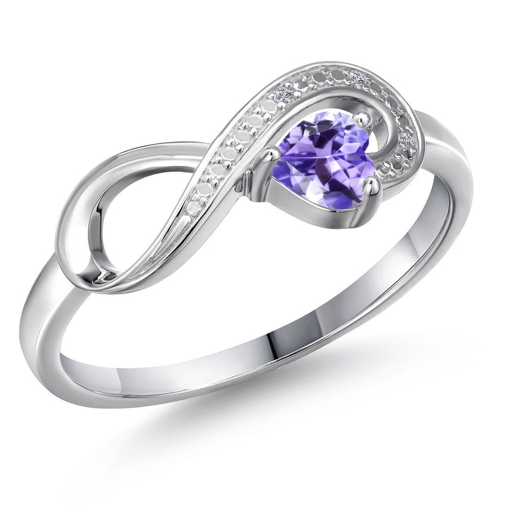 Gem Stone King Infinity Heart Ring For Women | 10K White Gold | 4MM Heart Shape Gemstone Birthstone & Diamond Accent | Wedding Engagement Anniversary Promise Ring