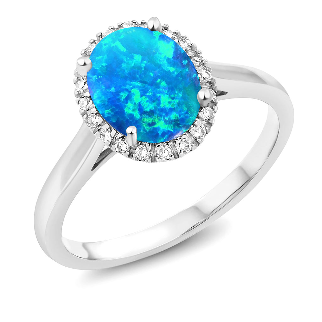 Blue Simulated Opal - October_7.5_Ring in 10K White Gold