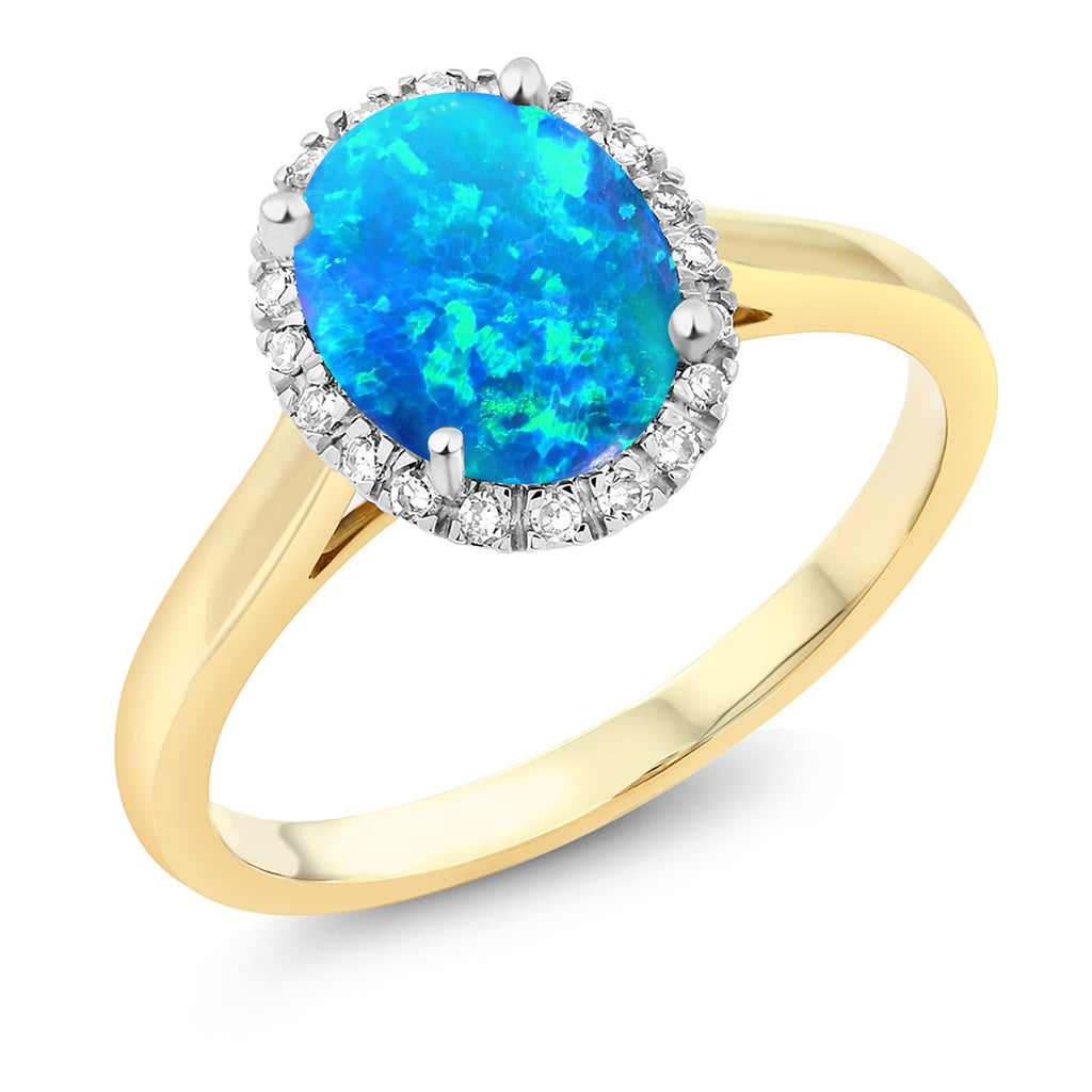 Blue Simulated Opal - October_7.5_Ring in 10K Two Tone Gold