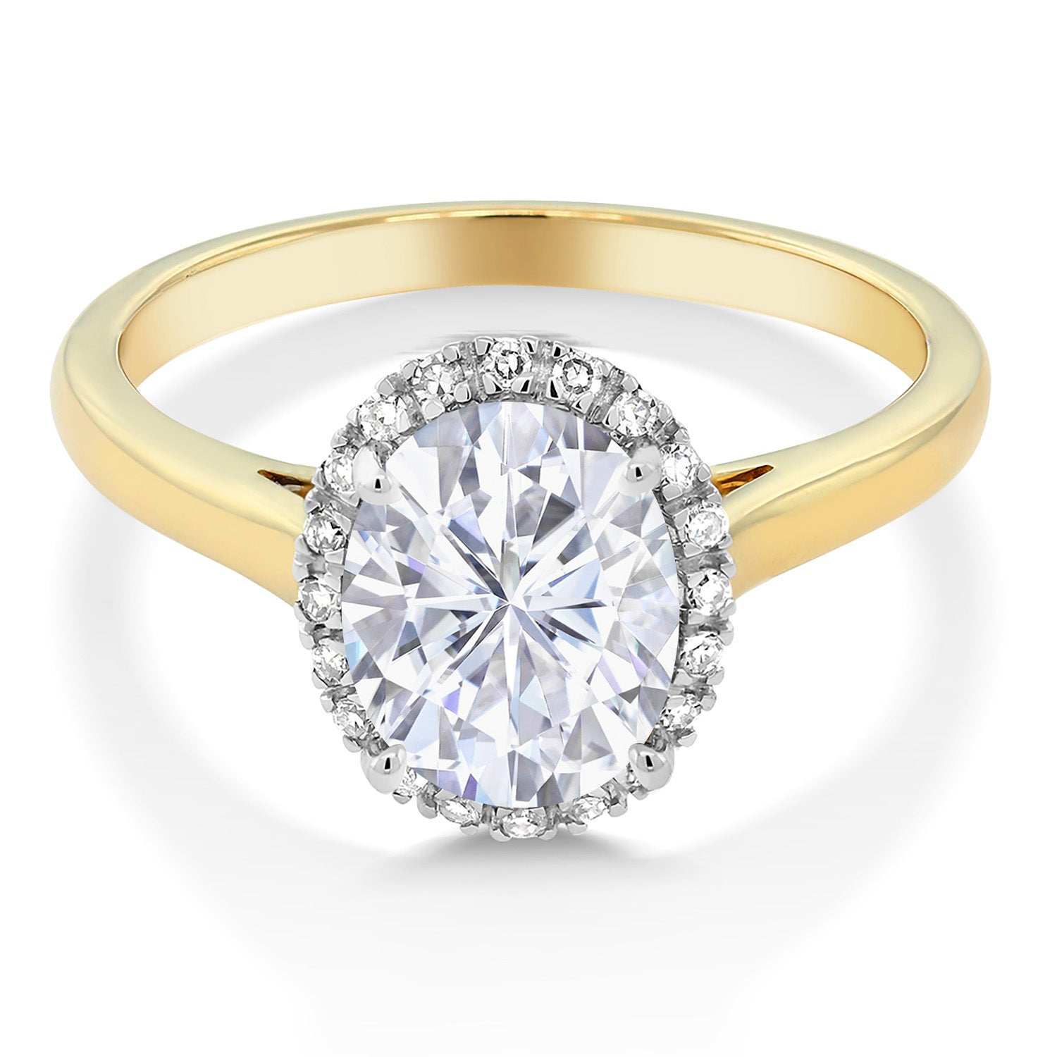 10K Yellow Gold White Moissanite and Diamond Engagement Ring | 2.24 Cttw | Oval 9X7MM | Wedding Anniversary Promise Ring For Women | Available In Size 5, 6, 7, 8, 9