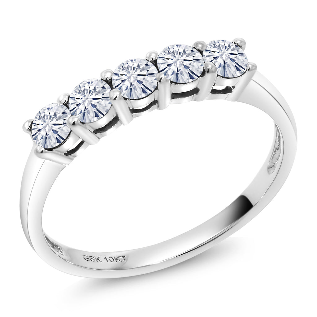 White Moissanite_5_Ring in 10K White Gold
