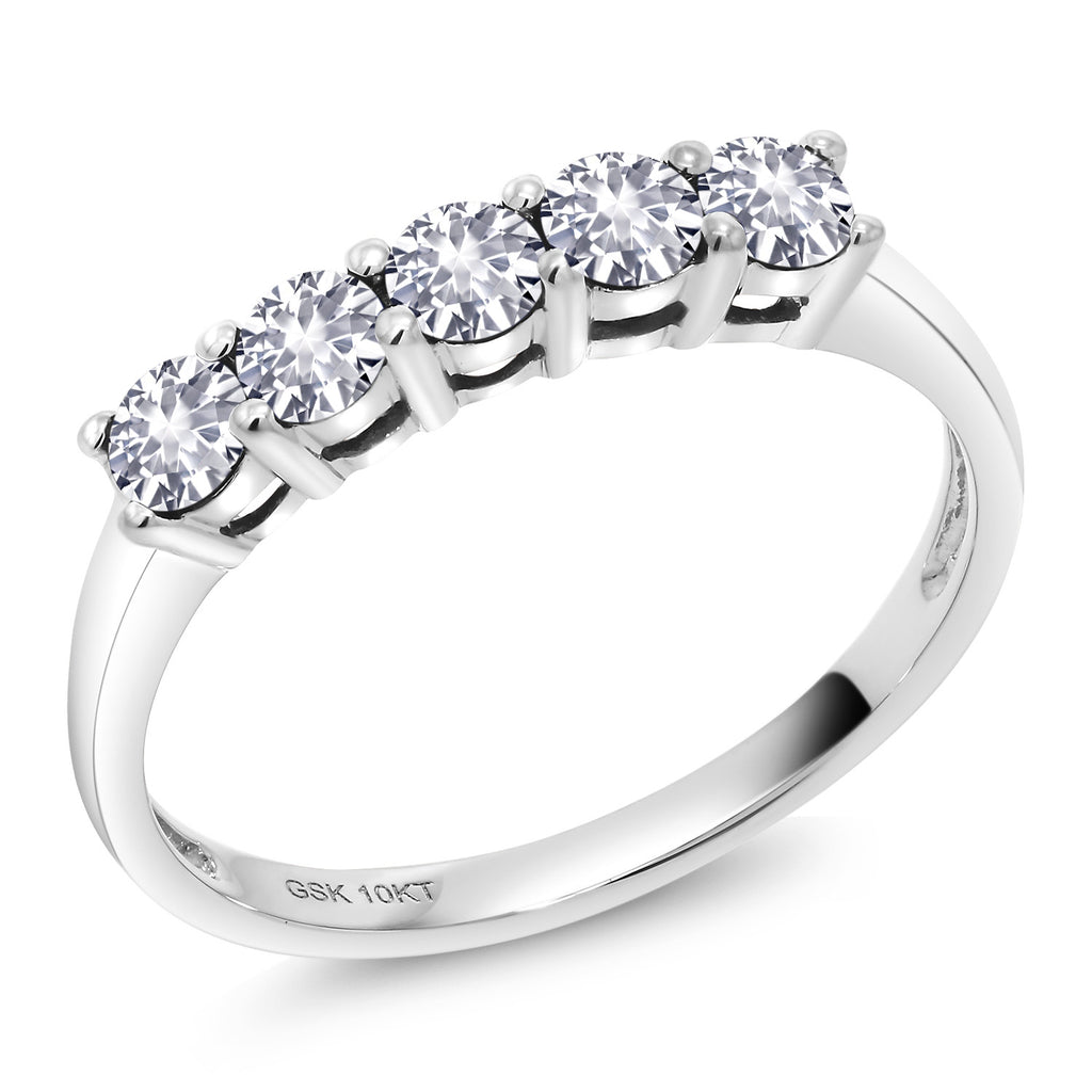White Created Sapphire_5_Ring in 10K White Gold