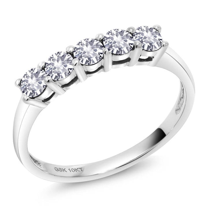 White Created Sapphire_5_Ring in 10K White Gold