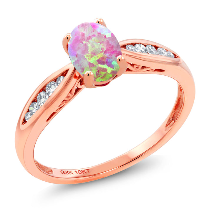 Pink Simulated Opal-Cabochon - October_5_Ring in 10K Rose Gold
