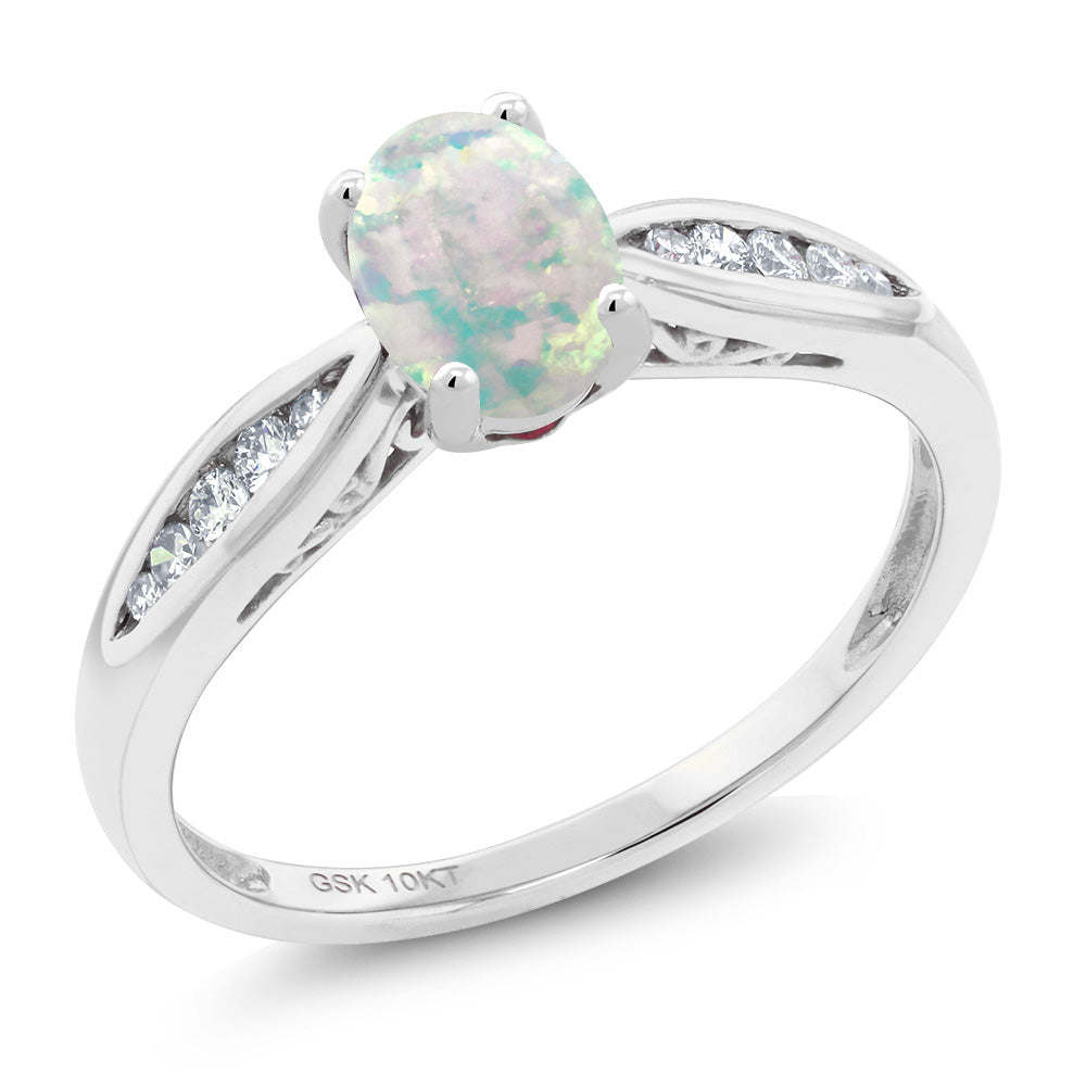 White Simulated Opal-Cabochon - October_7_Ring in 10K White Gold