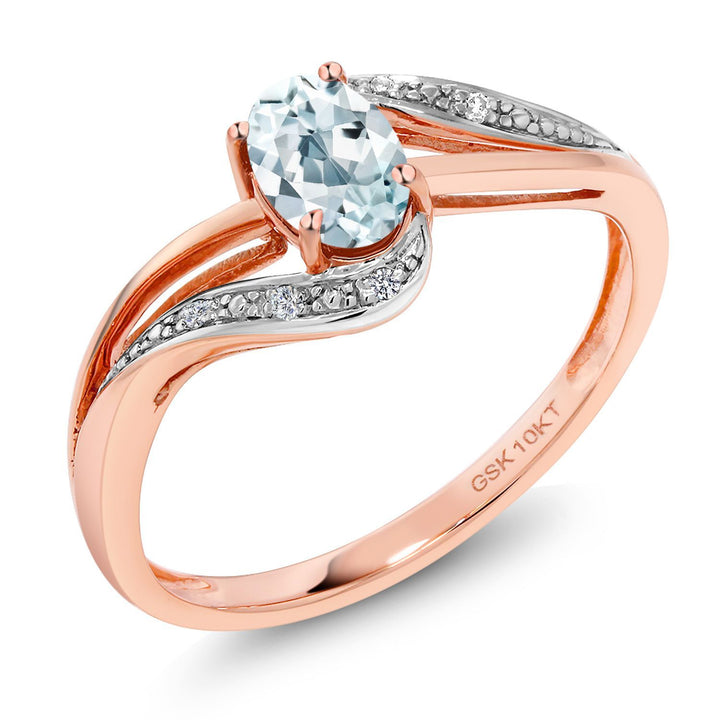 Aquamarine - March_5_Ring in 10K Rose Gold