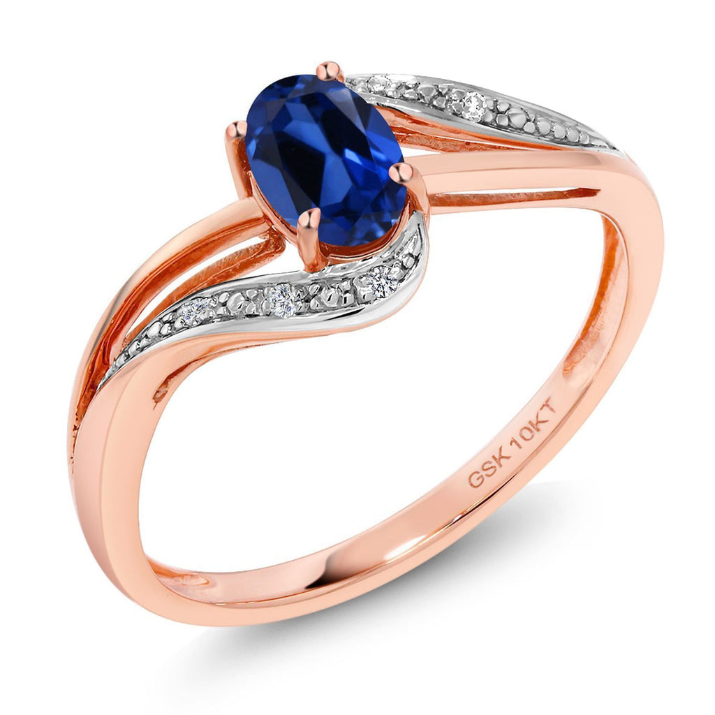 Gem Stone King 10K Rose Gold Gemstone Birthstone and Diamond Bypass Engagement Ring for Women | Oval 6X4MM | Split Shank Design | Promise Wedding Anniversary Ring