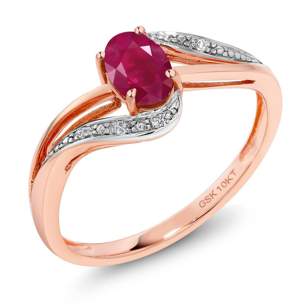 Gem Stone King 10K Rose Gold Gemstone Birthstone and Diamond Bypass Engagement Ring for Women | Oval 6X4MM | Split Shank Design | Promise Wedding Anniversary Ring