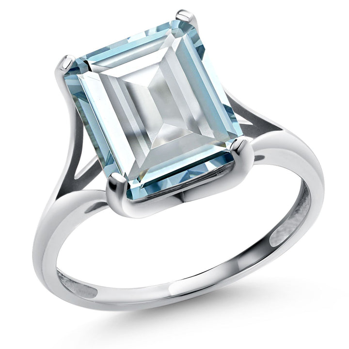 Simulated Aquamarine - March_5_Ring in 14K White Gold