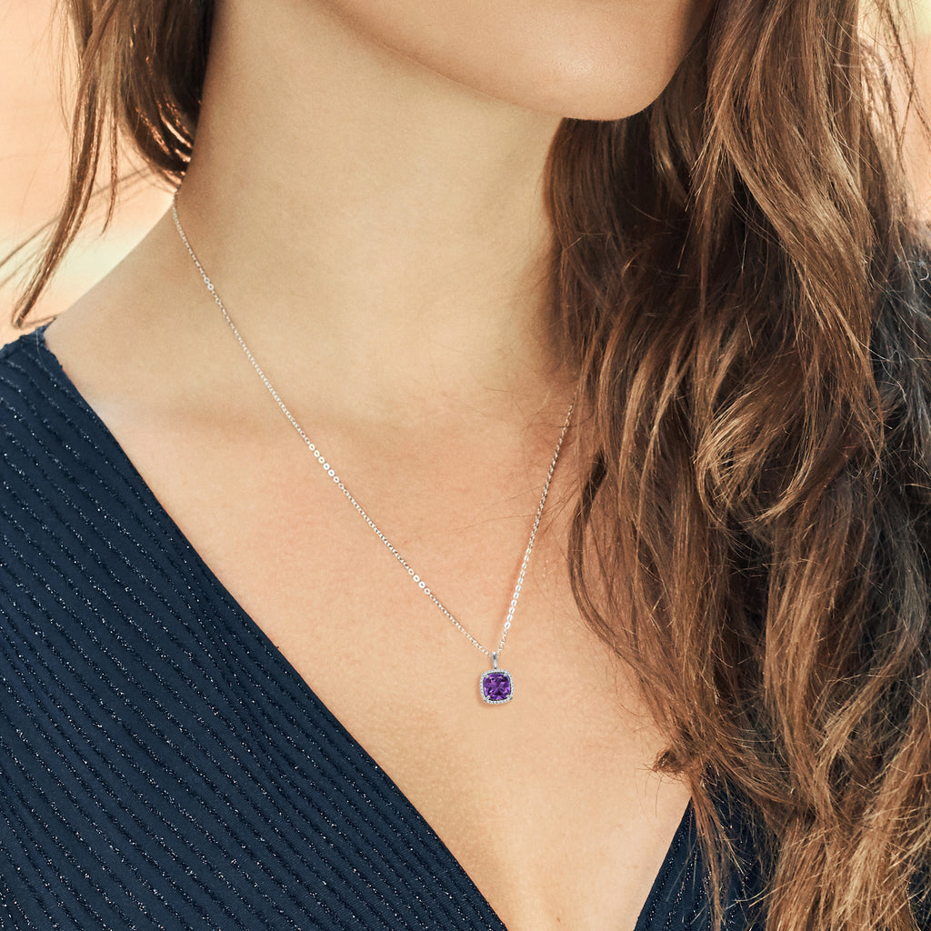 Amethyst and Diamond_Pendant in 10K White Gold