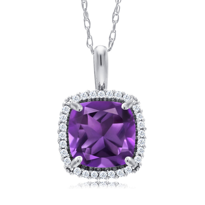 Amethyst and Diamond_Pendant in 10K White Gold