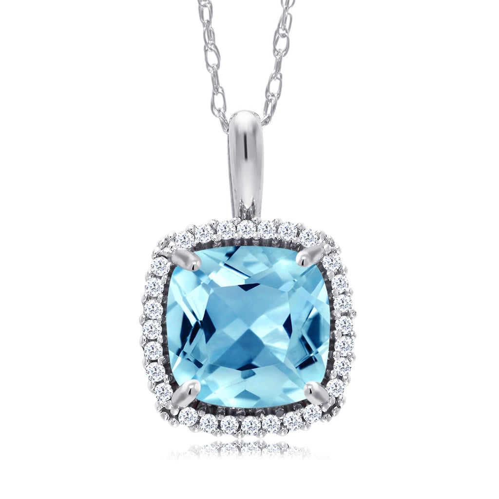 Swiss Blue Topaz - November_Pendant in 10K White Gold
