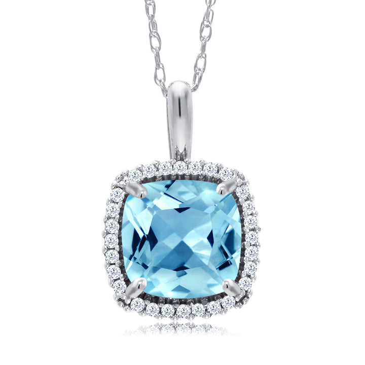 Swiss Blue Topaz - November_Pendant in 10K White Gold