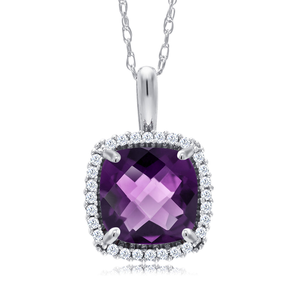 Amethyst - Checkerboard - February_Pendant in 10K White Gold